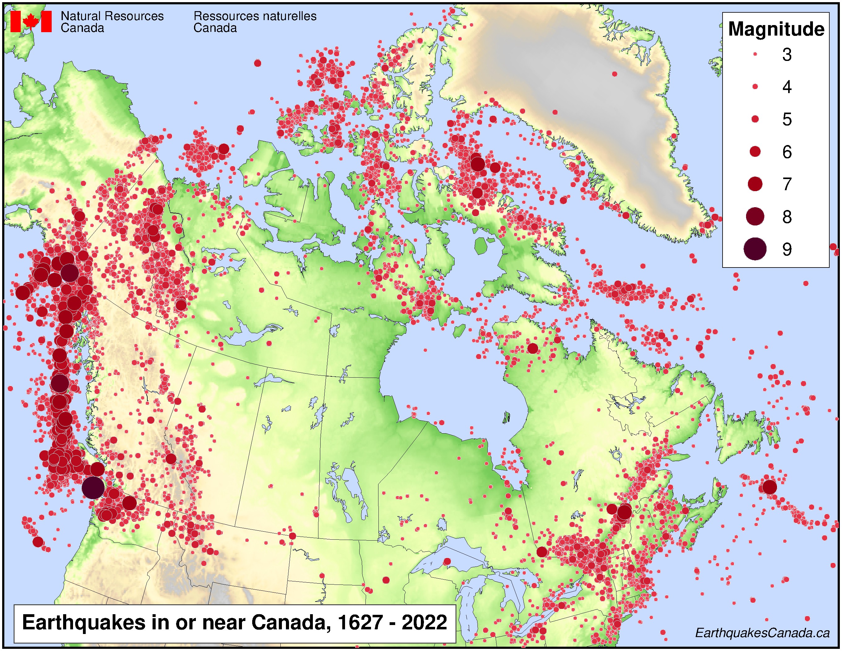 Map of Canadian seismicity