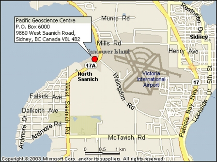 Earthquakes Canada western office map - local