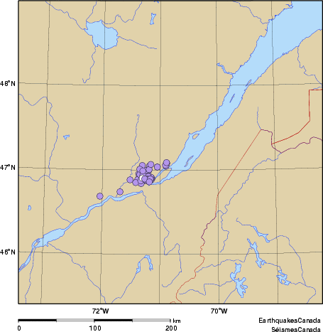 Community Internet Intensity Map for the magnitude 3.1 earthquake on 2010/03/06 at 08:18:04 EST, 15 km NNE of Beaupre, QC