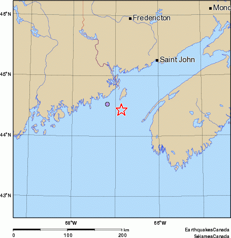 Community Internet Intensity Map for the magnitude 3.2 earthquake on 2010/07/25 at 15:36:25 ADT, 59 km ESE of Machias, ME
