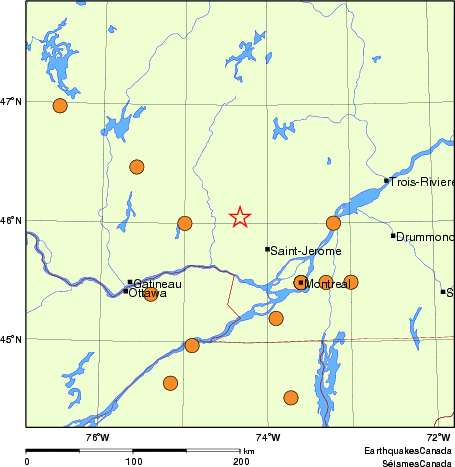 Map of historical earthquakes magnitude 5.0 and larger. Details in the data table below