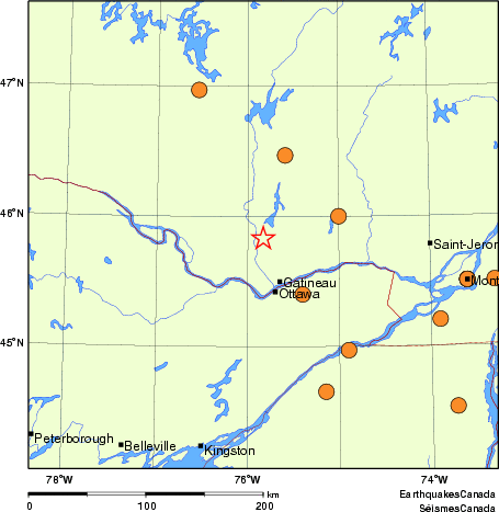 Map of historical earthquakes magnitude 5.0 and larger. Details in the data table below