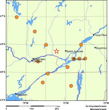 Map of historical earthquakes magnitude 5.0 and larger. Details in the data table below