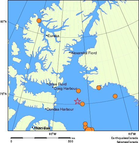 Map of historical earthquakes magnitude 5.0 and larger. Details in the data table below
