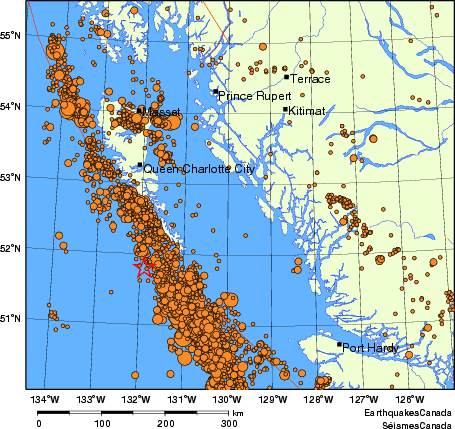 Map of earthquakes magnitude 2.0 and larger, 1980 - present