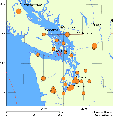 Map of historical earthquakes magnitude 5.0 and larger