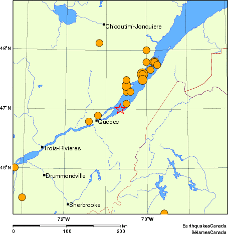Map of historical earthquakes magnitude 5.0 and larger