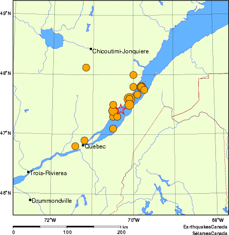 Map of historical earthquakes magnitude 5.0 and larger