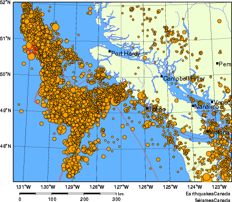 Map of earthquakes magnitude 2.0 and larger, 1980 - present