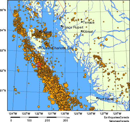 Map of earthquakes magnitude 2.0 and larger, 1980 - present