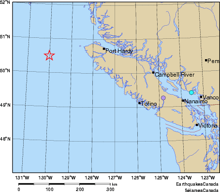 Community Internet Intensity Map for the magnitude 4.6 earthquake on 2012-04-27 at 05:52:43 PDT, off west coast of Vancouver Island