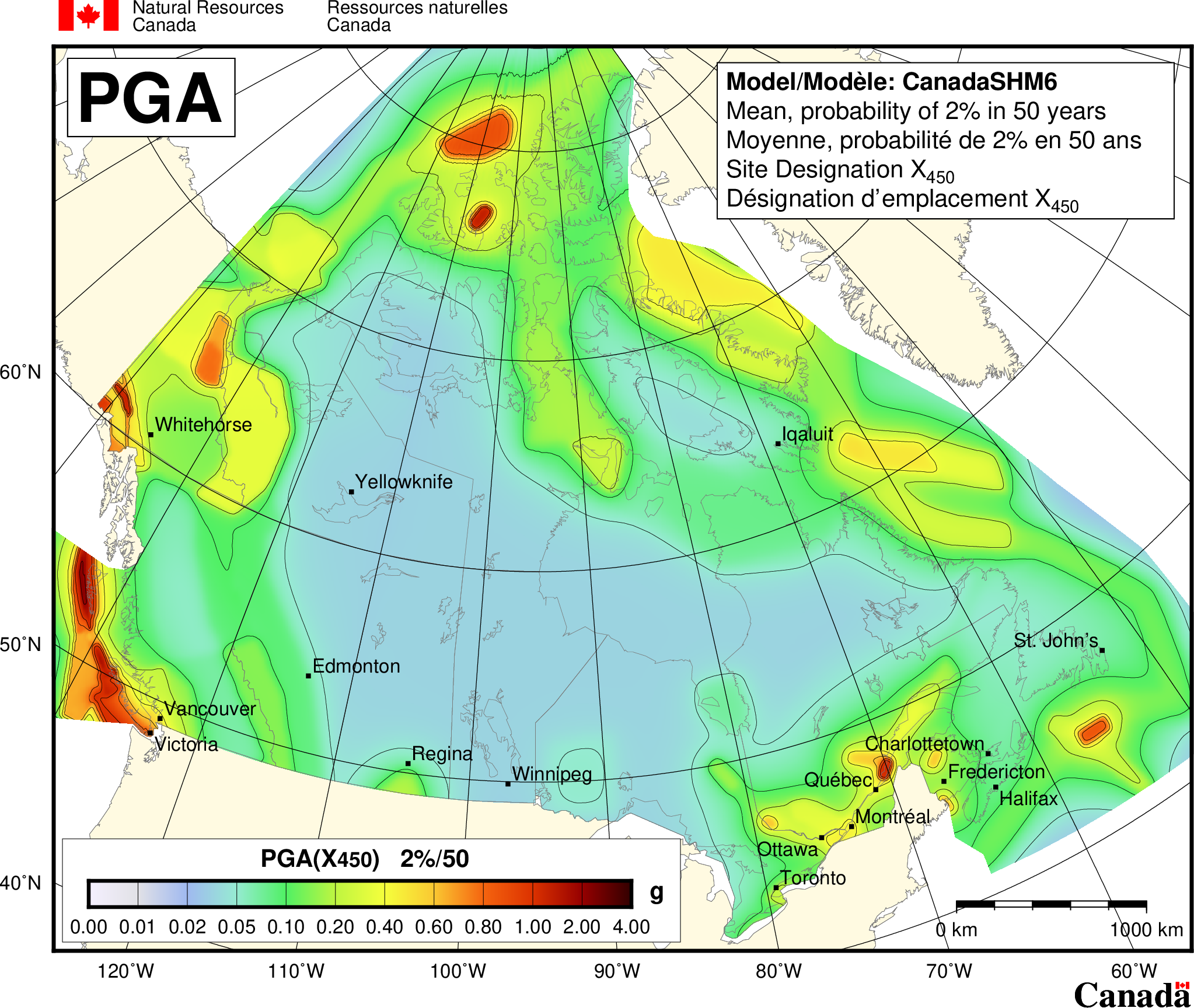 2020 NBCC seismic hazard map - PGA