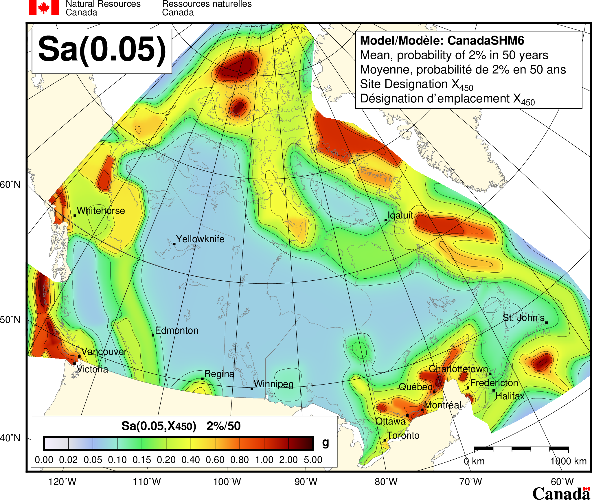 2020 NBCC seismic hazard map - Sa(0.05)