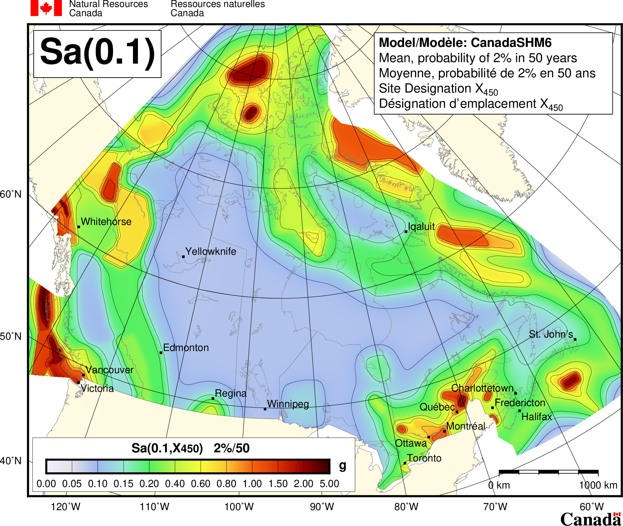 2020 NBCC seismic hazard map - Sa(0.1)