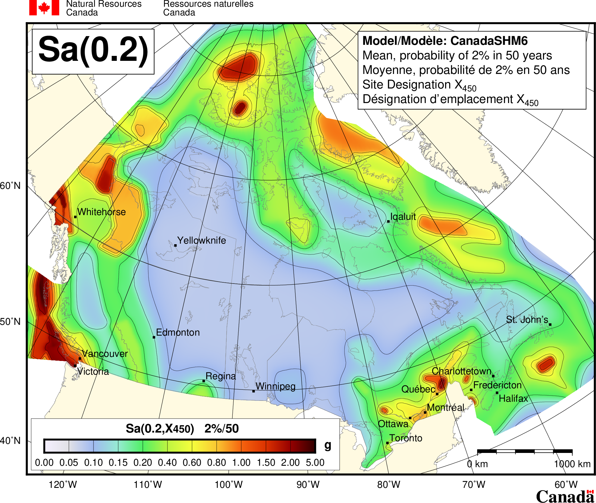 2020 NBCC seismic hazard map - Sa(0.2)