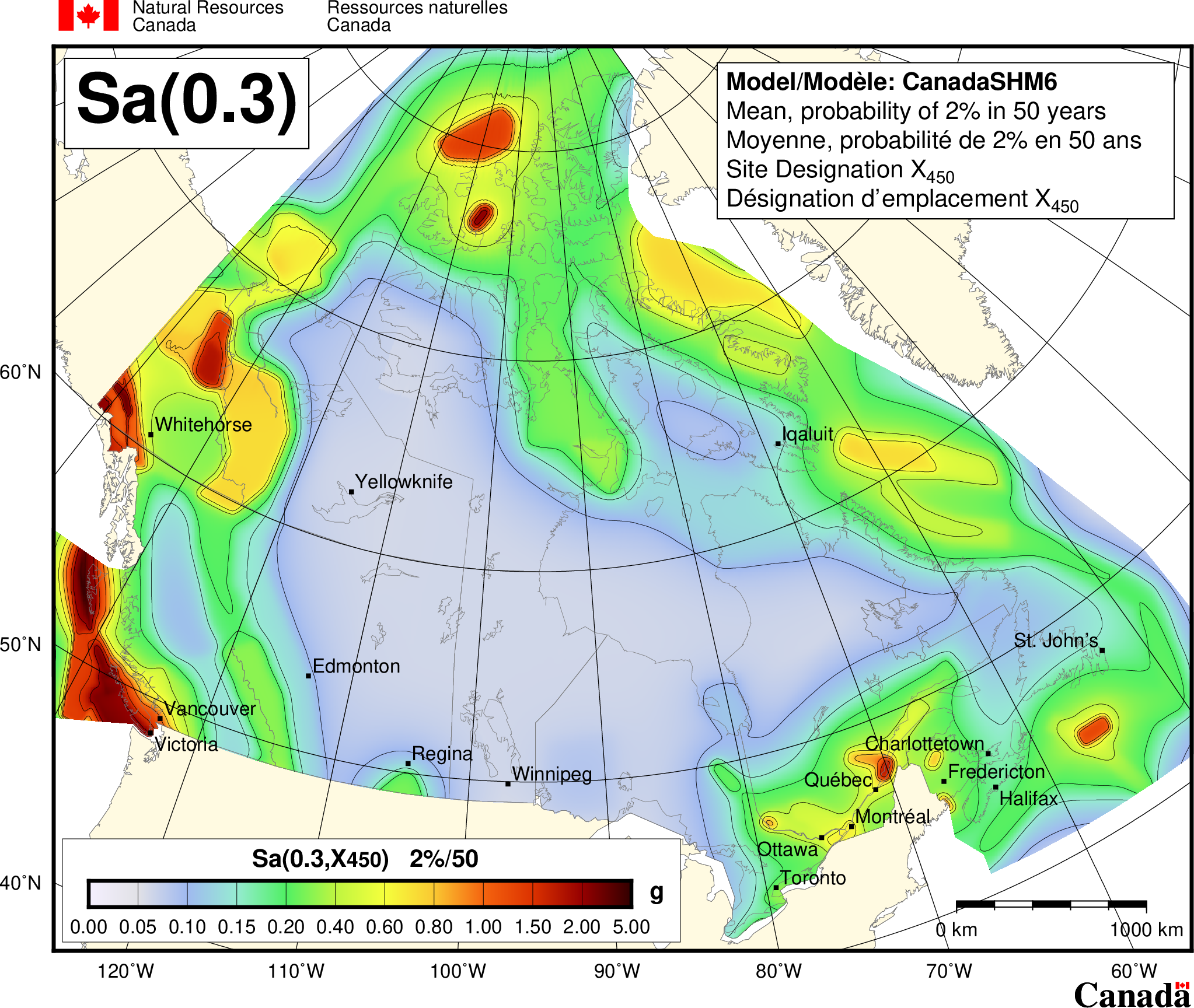 2020 NBCC seismic hazard map - Sa(0.3)