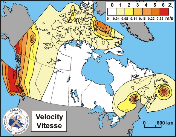 1985/1995 NBCC seismic hazard map - PGV