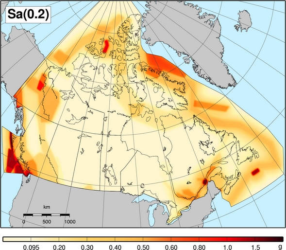 2010 NBCC seismic hazard map - Sa(0.2)