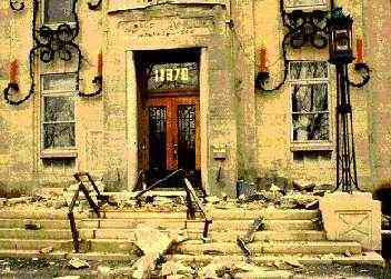 Exterior building damage from Montreal earthquake in 1988