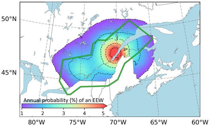 Ontario and Quebec EEW coverage map