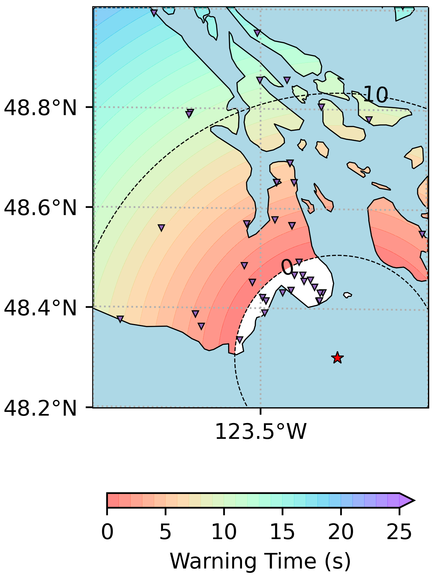 Victoria crustal earthquake warning times