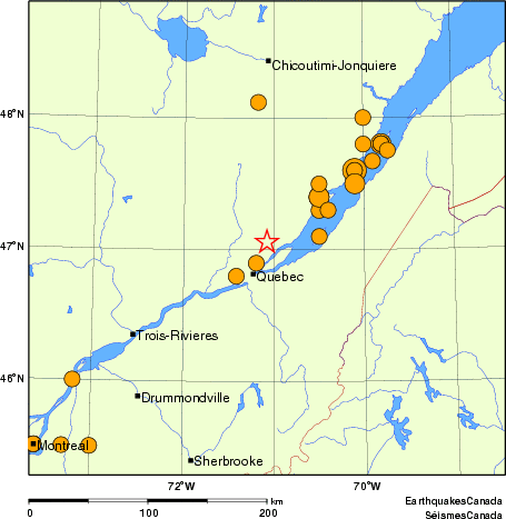 carte des séismes historiques de magnitude 5,0 et plus. Détails dans le tableau de données ci-dessous