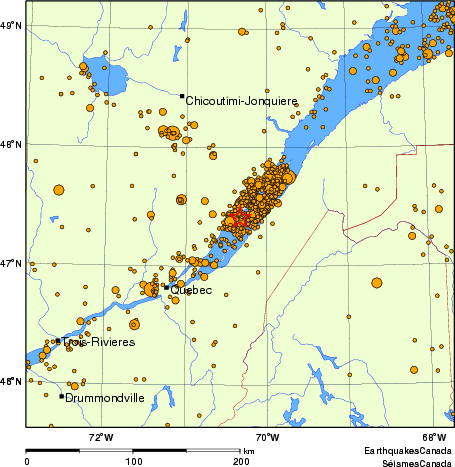 carte des des séismes de magnitude 2,0 et plus depuis 2000