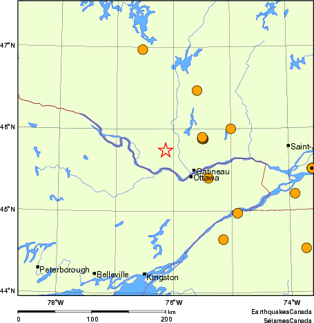 Map of historical earthquakes magnitude 5.0 and larger. Details in the data table below