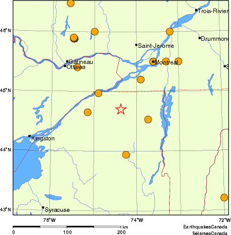 Map of historical earthquakes magnitude 5.0 and larger. Details in the data table below
