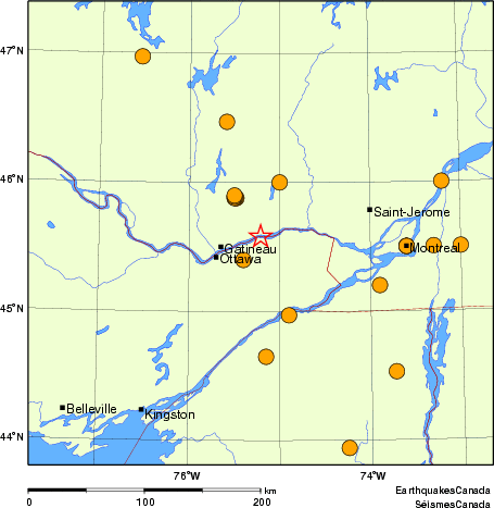 Map of historical earthquakes magnitude 5.0 and larger. Details in the data table below