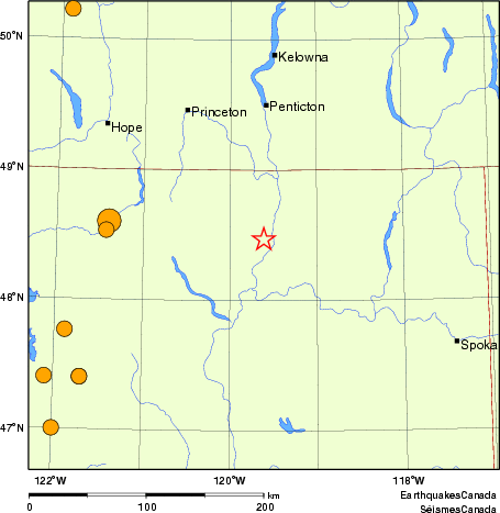 Map of historical earthquakes magnitude 5.0 and larger. Details in the data table below