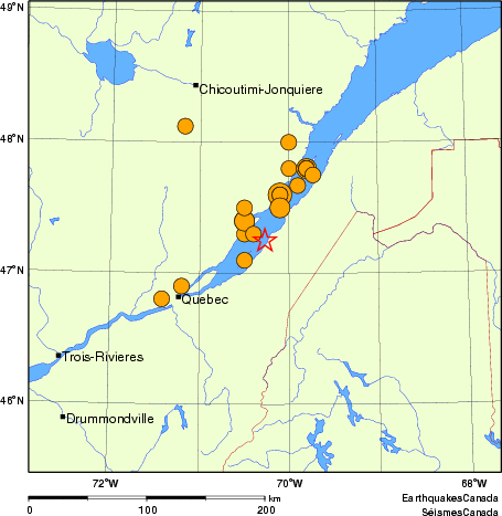 carte des séismes historiques de magnitude 5,0 et plus. Détails dans le tableau de données ci-dessous