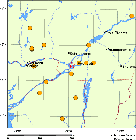 carte des séismes historiques de magnitude 5,0 et plus. Détails dans le tableau de données ci-dessous