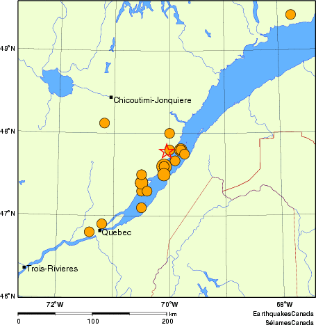 carte des séismes historiques de magnitude 5,0 et plus. Détails dans le tableau de données ci-dessous