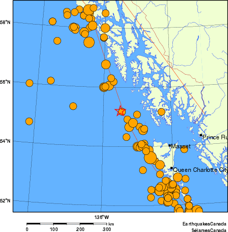 Map of historical earthquakes magnitude 5.0 and larger. Details in the data table below