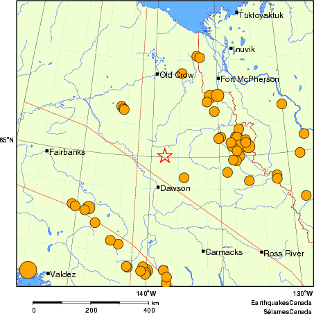 carte des séismes historiques de magnitude 5,0 et plus. Détails dans le tableau de données ci-dessous