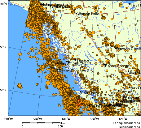 carte des des séismes de magnitude 2,0 et plus depuis 2000