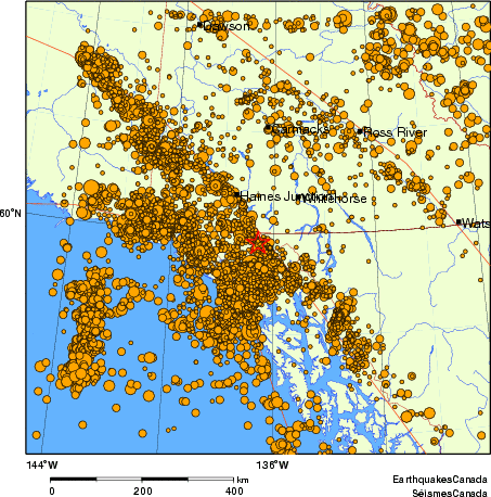 carte des des séismes de magnitude 2,0 et plus depuis 2000