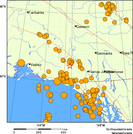 carte des séismes historiques de magnitude 5,0 et plus. Détails dans le tableau de données ci-dessous