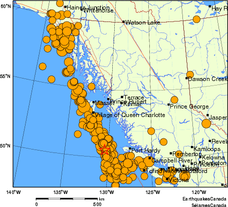 carte des séismes historiques de magnitude 5,0 et plus. Détails dans le tableau de données ci-dessous