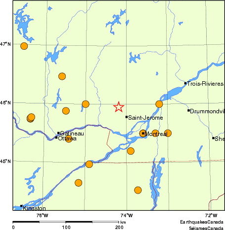 carte des séismes historiques de magnitude 5,0 et plus. Détails dans le tableau de données ci-dessous