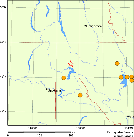 Map of historical earthquakes magnitude 5.0 and larger. Details in the data table below