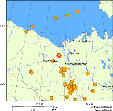 carte des séismes historiques de magnitude 5,0 et plus.  Détails dans le tableau de données ci-dessous