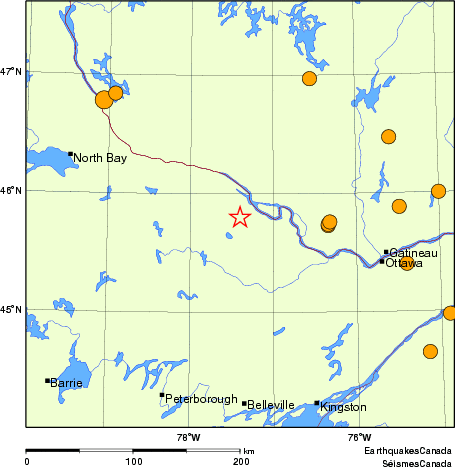 Map of historical earthquakes magnitude 5.0 and larger. Details in the data table below
