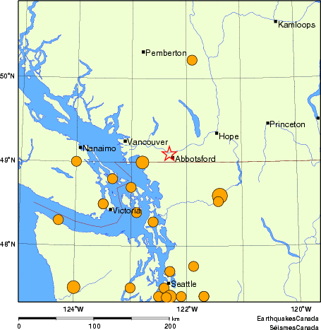 Map of historical earthquakes magnitude 5.0 and larger. Details in the data table below