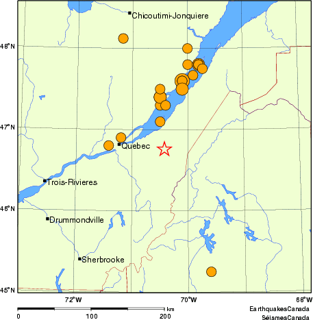 Map of historical earthquakes magnitude 5.0 and larger. Details in the data table below