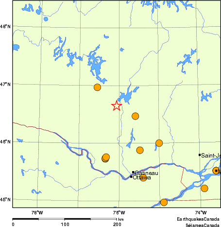 Map of historical earthquakes magnitude 5.0 and larger. Details in the data table below