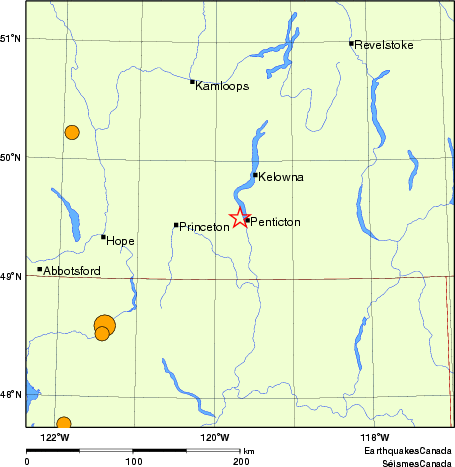 Map of historical earthquakes magnitude 5.0 and larger. Details in the data table below