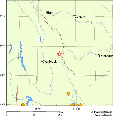 Map of historical earthquakes magnitude 5.0 and larger. Details in the data table below