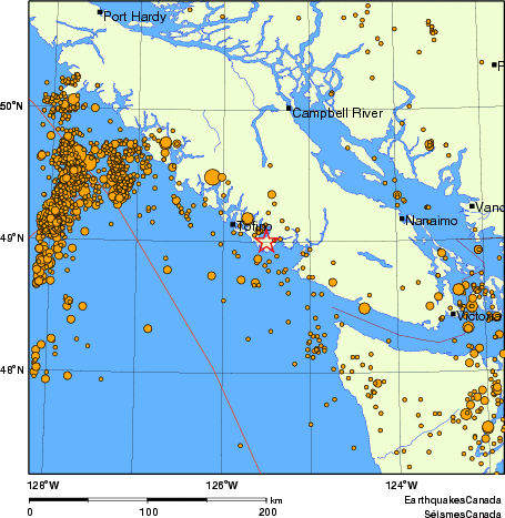 carte des des séismes de magnitude 2,0 et plus depuis 2000